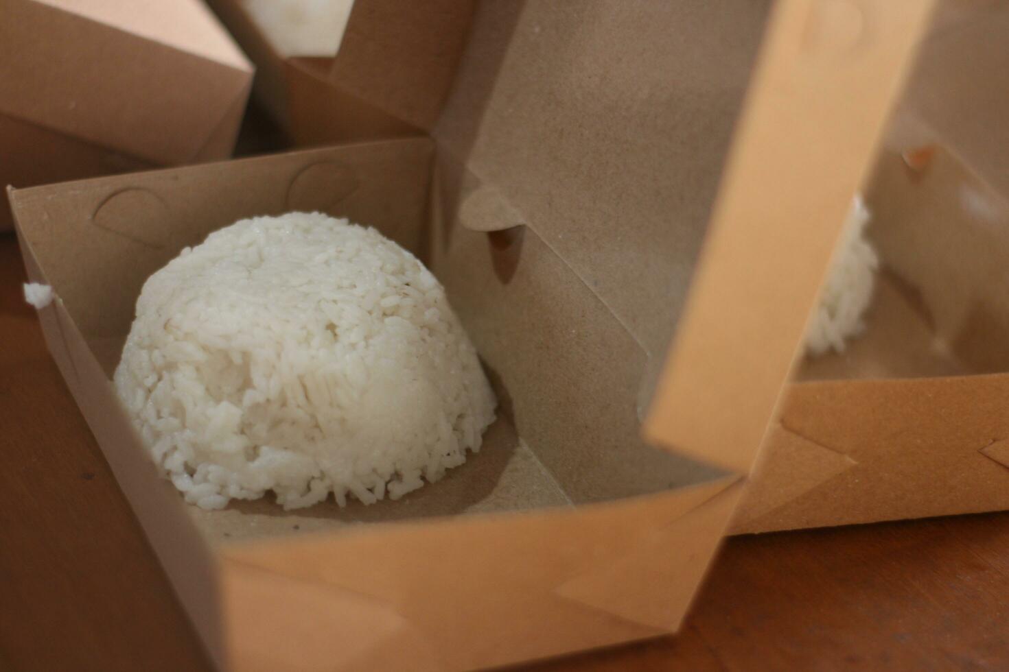 order rice box in large quantities. brown food box photo