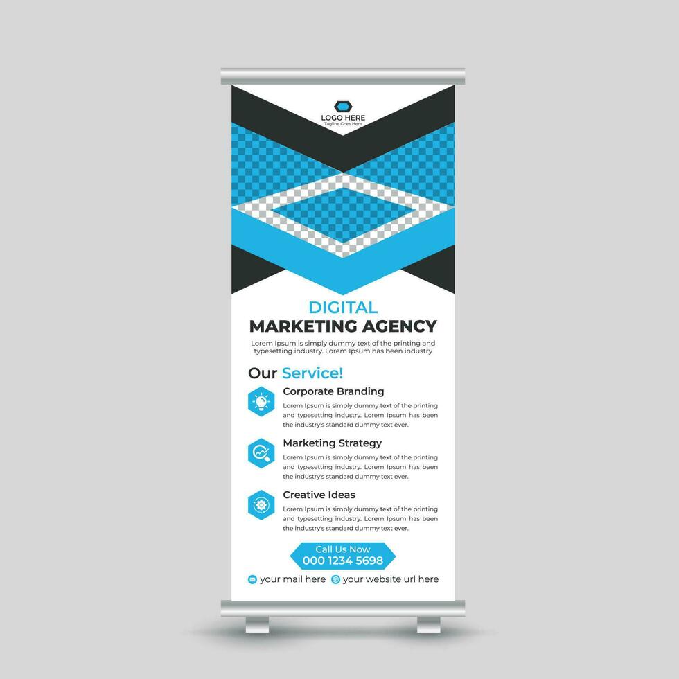 Creative digital marketing agency roll up banner design template Free Vector