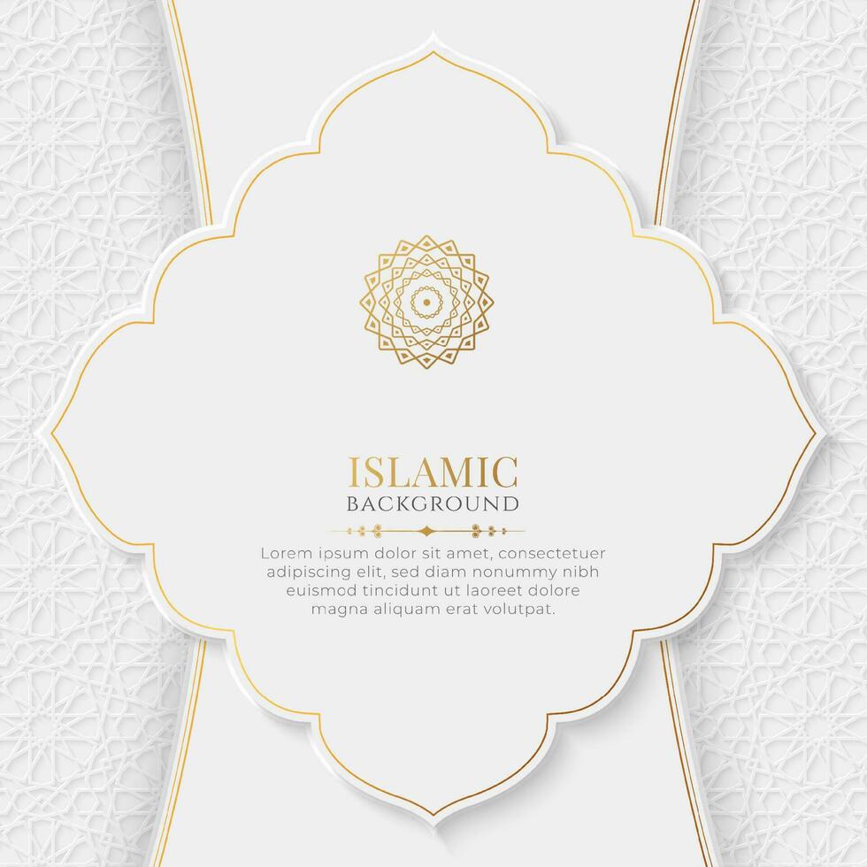 Arabic Islamic White and Golden Luxury Ornamental Background with Arabic Pattern and Decorative Arch Frame vector