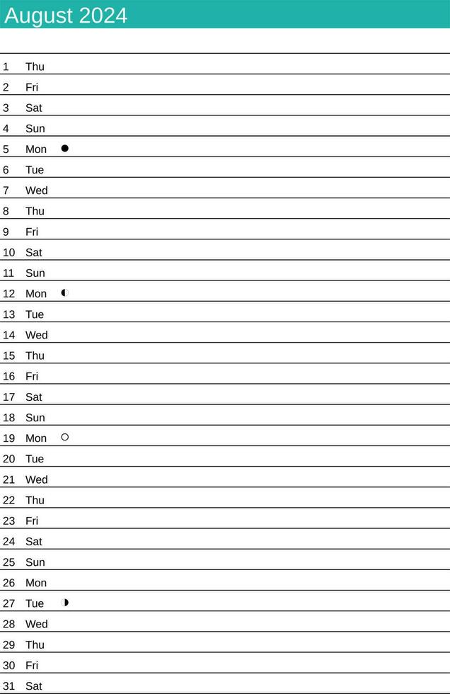 August 2024 calendar in English vector