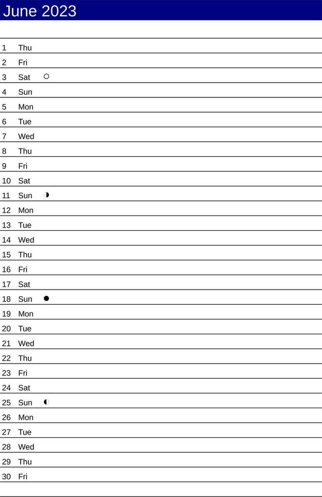 junio 2023 calendario en Inglés vector