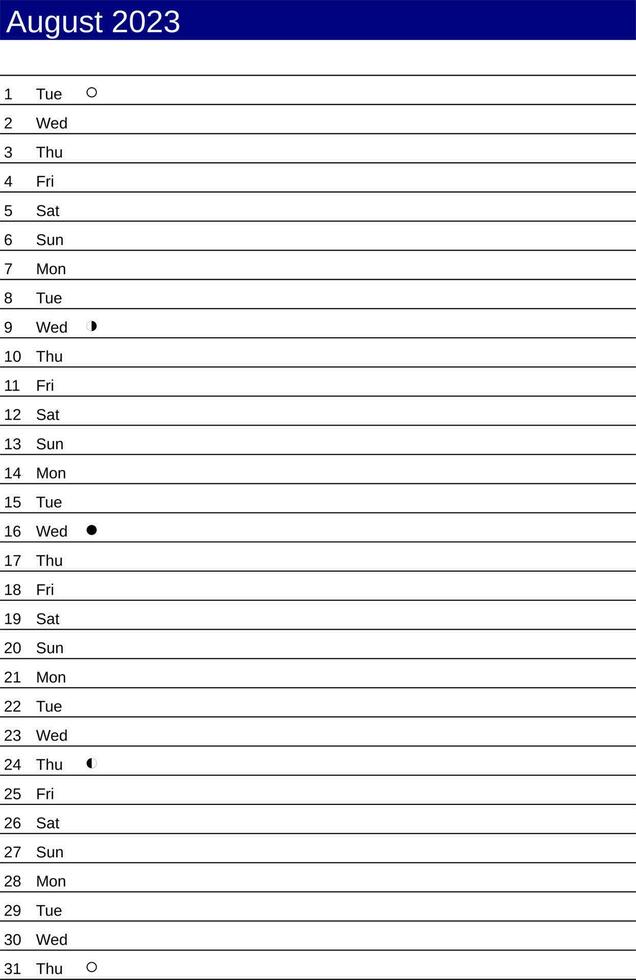 agosto 2023 calendario en Inglés vector