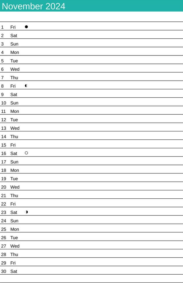 noviembre 2024 calendario en Inglés vector