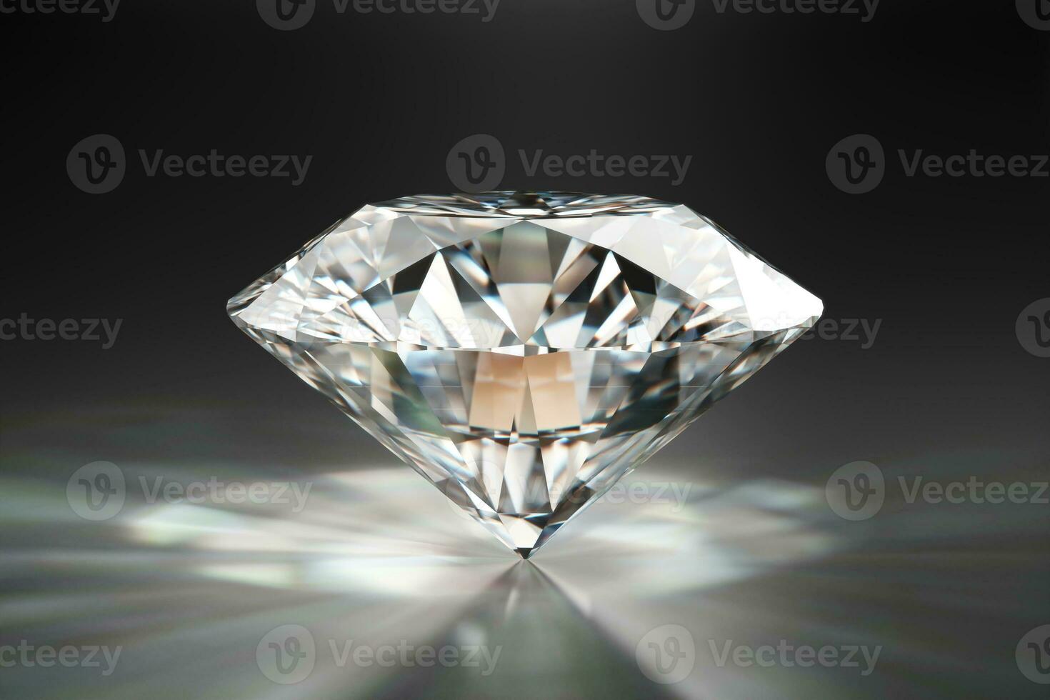 Shiny facet diamond placed on glossy background 3d rendering photo