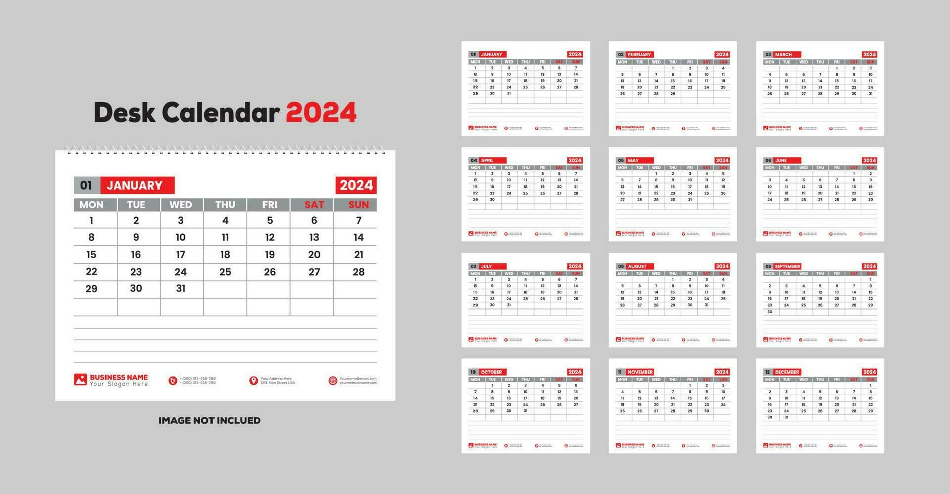 2024 desk calendar design vector