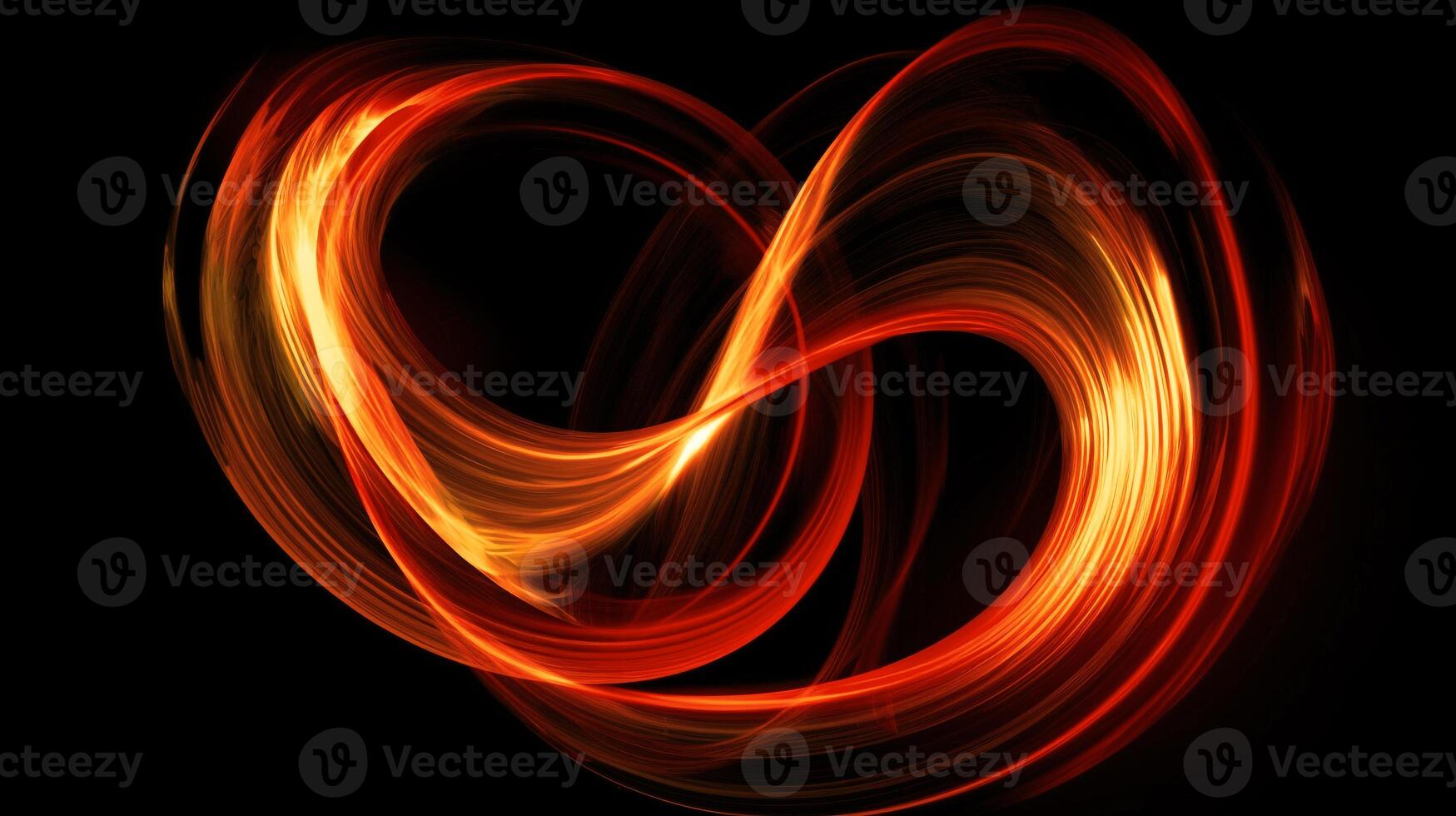 A red and yellow colored swirls on the black background. photo