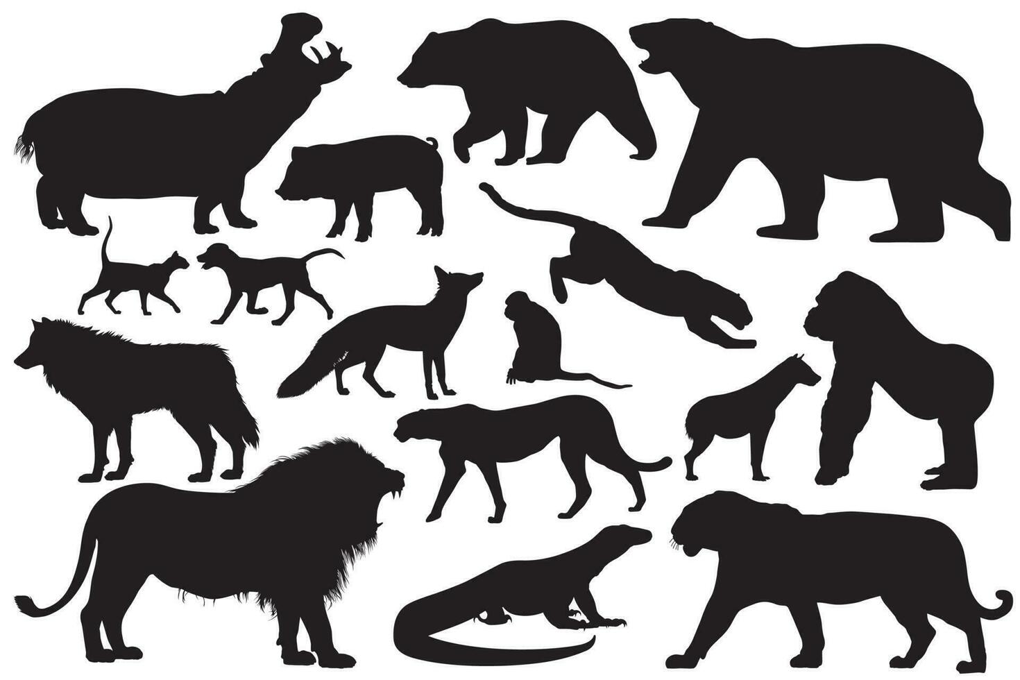 A group of silhouettes of animals wild hunter vector