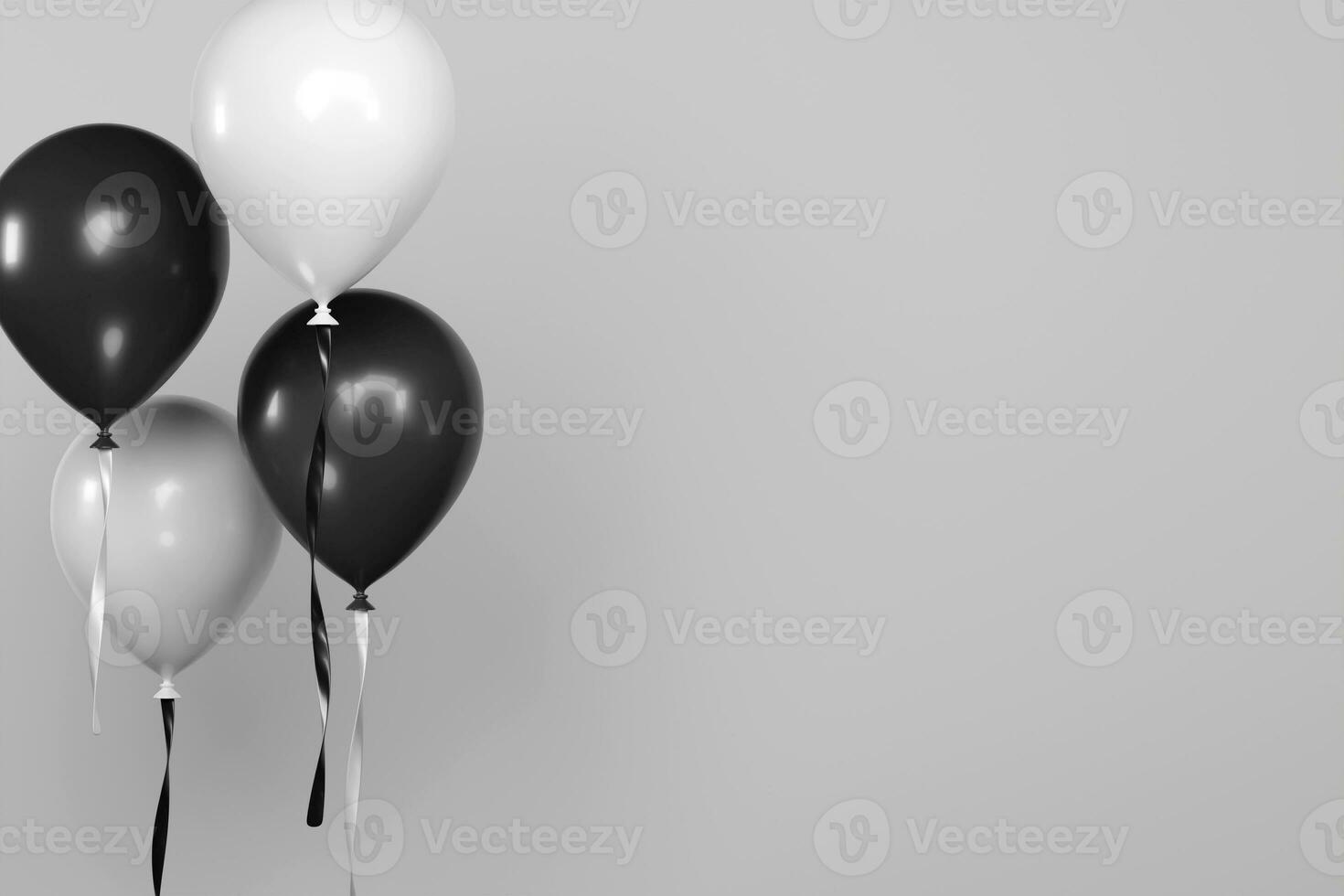 3d representación negro y blanco globos con cintas en blanco oro antecedentes para cumpleaños fiesta o Navidad celebracion foto