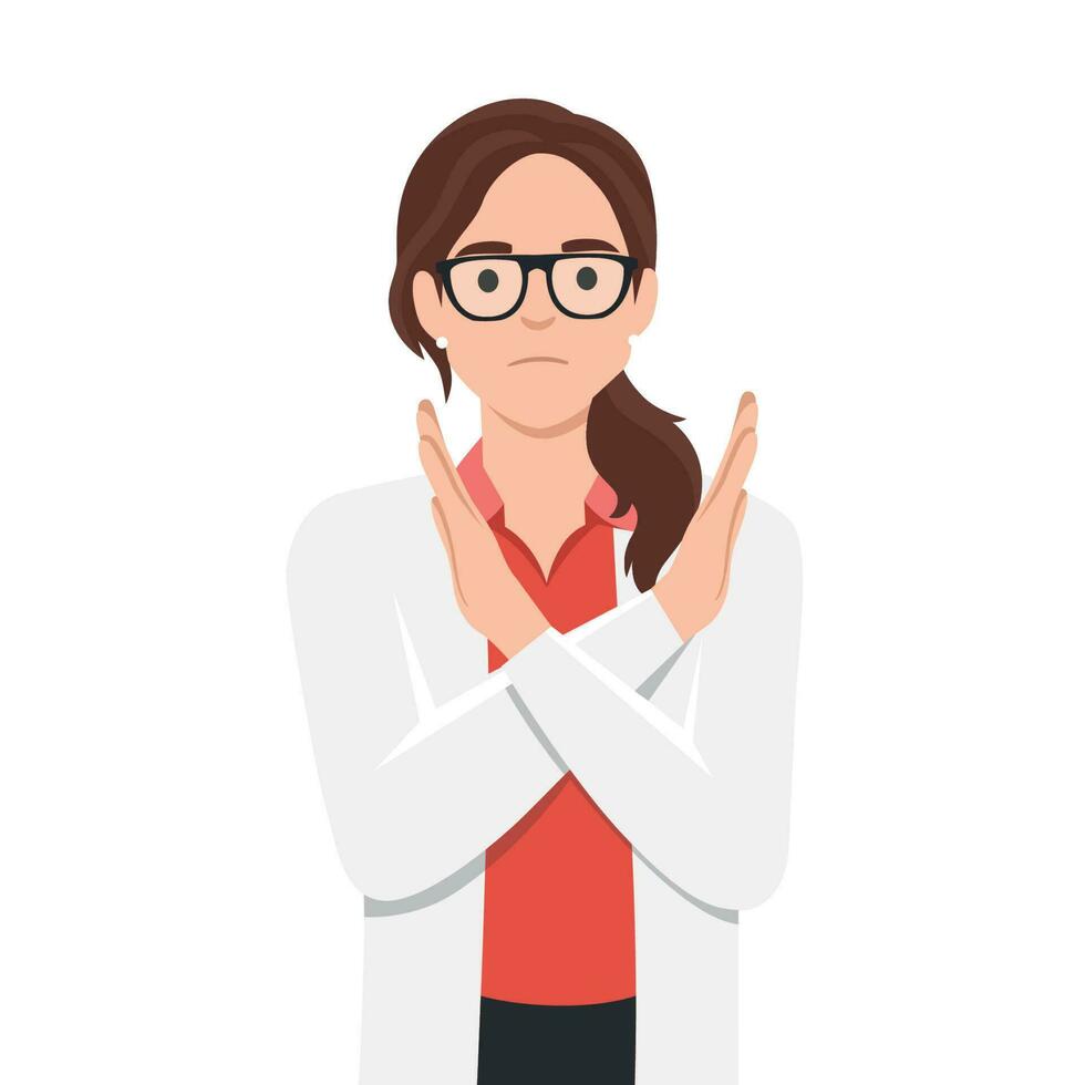 Woman doctor. Young woman with crossed arms gesture vector