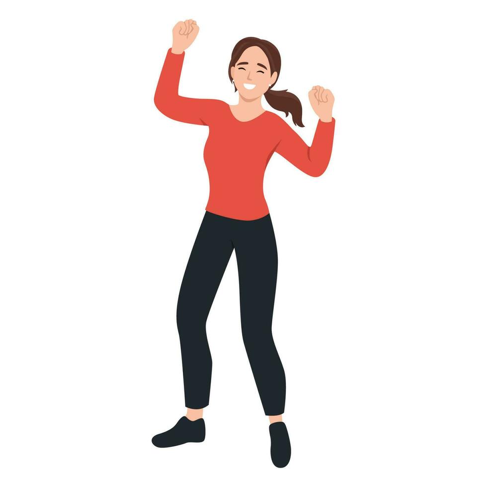 Joyful young woman jumping up vector