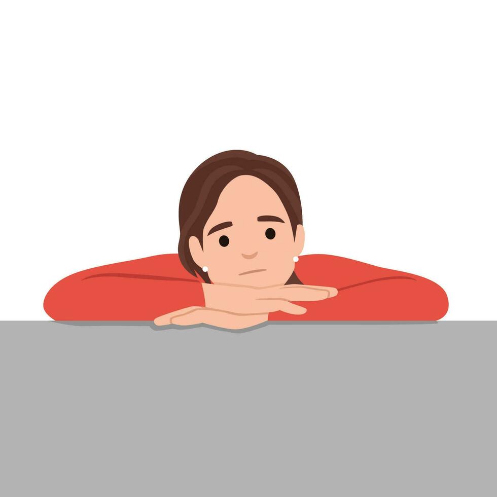 Tiredness, exhaustion, burnout at laptop concept. Portrait of teen girl bored lying on desk vector