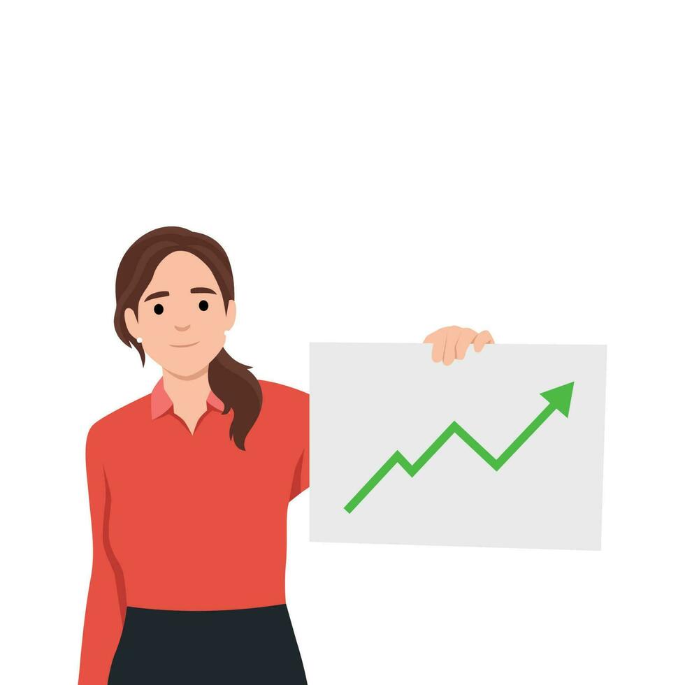 Successful business. way out of the financial crisis. girl next to a growing chart vector
