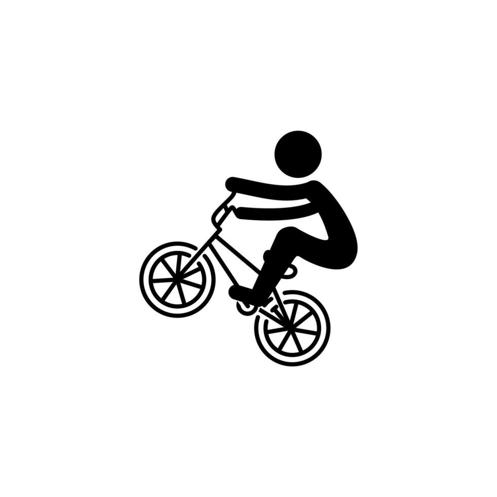 Biker jumping icon. Stunt bike vector. Outdoor activity. Extreme sport rider. Freestyle cyclist illustration. vector