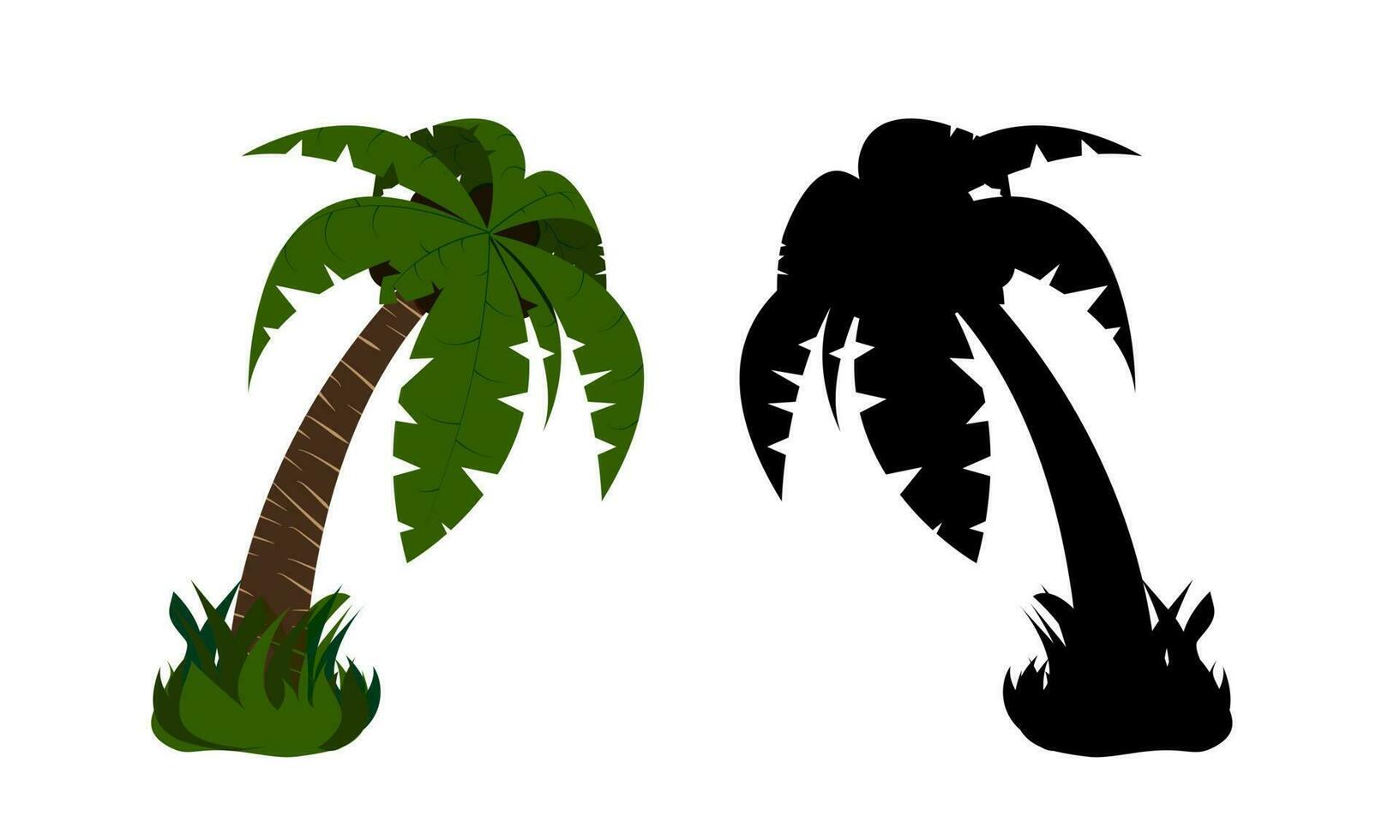 palma árbol con cocos y sus silueta vector