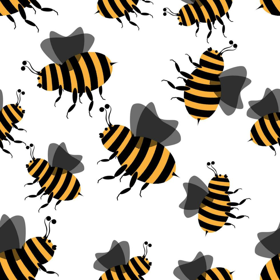 seamless pattern of cute cartoon bee on white background vector