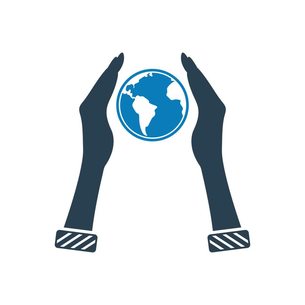 Save the earth icon. With Globe and Hand Symbols. Editable Flat Vector Illustration.
