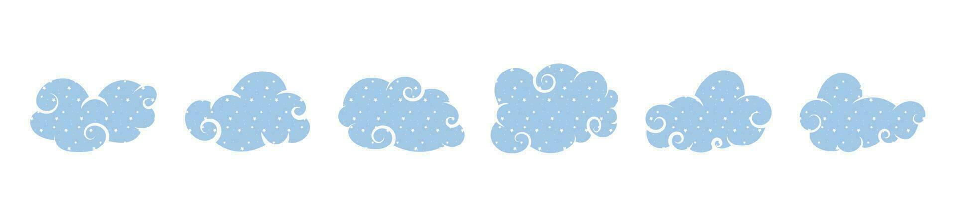 cartoon fantasy cloud with swirl line and stars sprinkle imagination dream and fantasy style vector