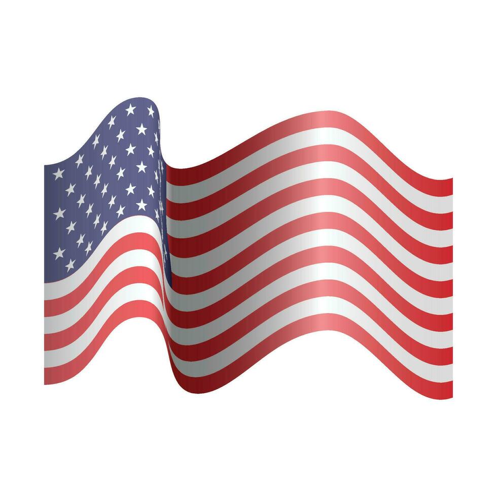 american flag fluttering realistic cartoon vector