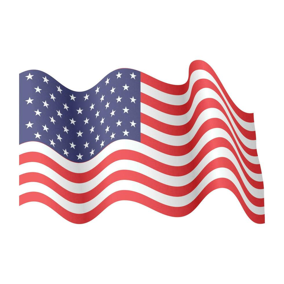 american flag fluttering realistic cartoon vector
