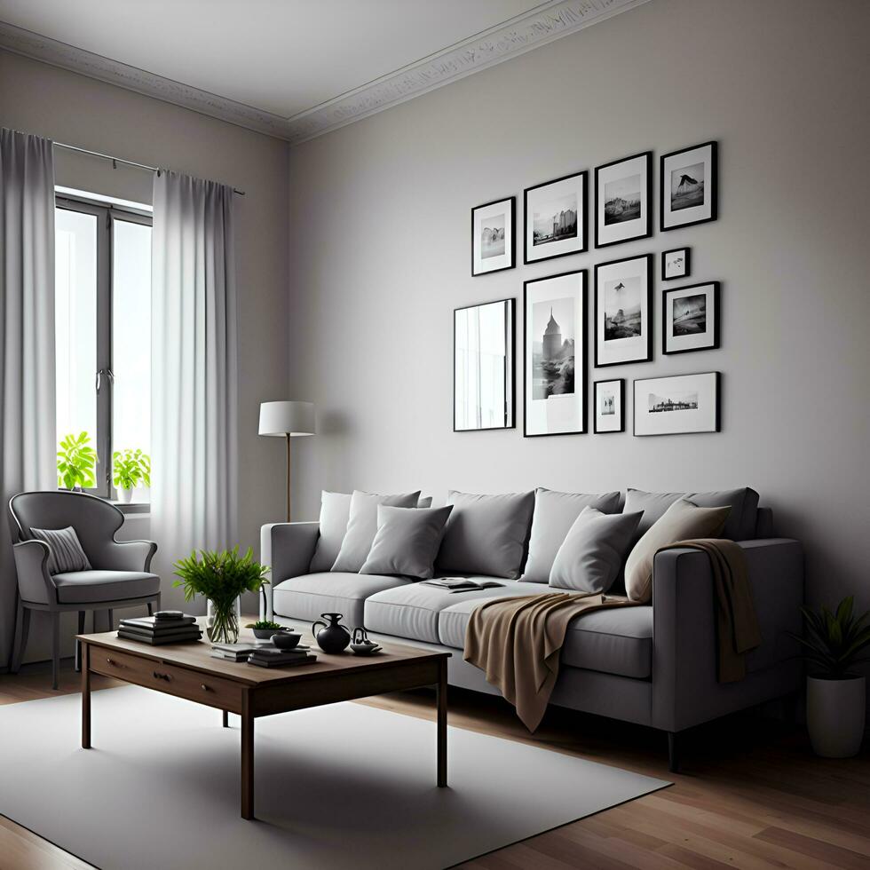 Living room interior. Stylish room interior design. Generative Artificial Intelligence. photo