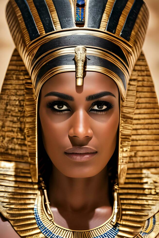 Beautiful female model dressed like an ancient Egyptian Goddess. Female pharaoh. Generative Artificial Intelligence. photo