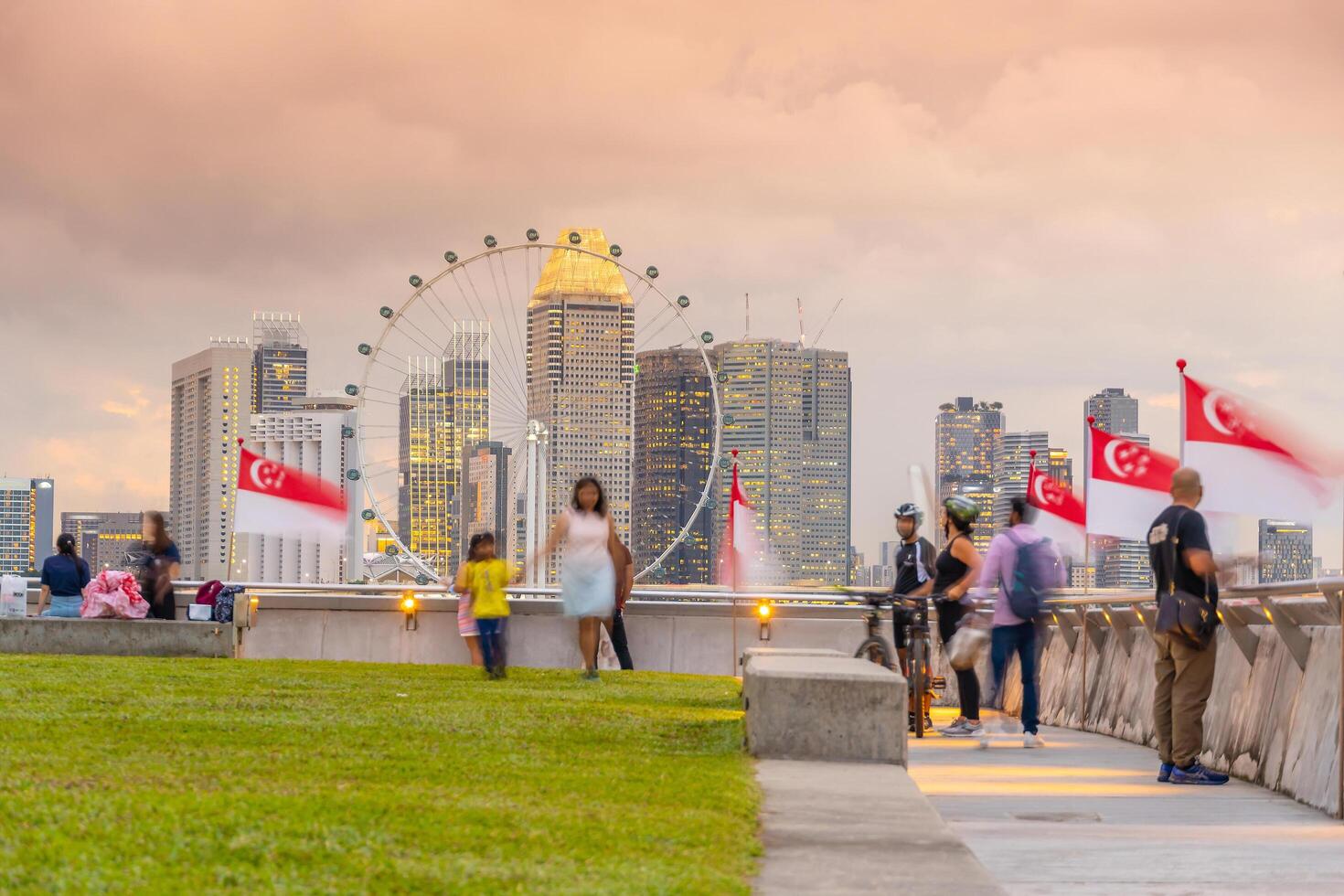 Downtown city skyline at the marina bay, cityscape of Singapore photo