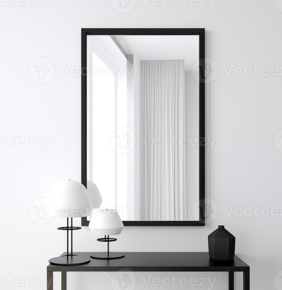 Mock up frame with minimal decor close up in home interior background. . photo