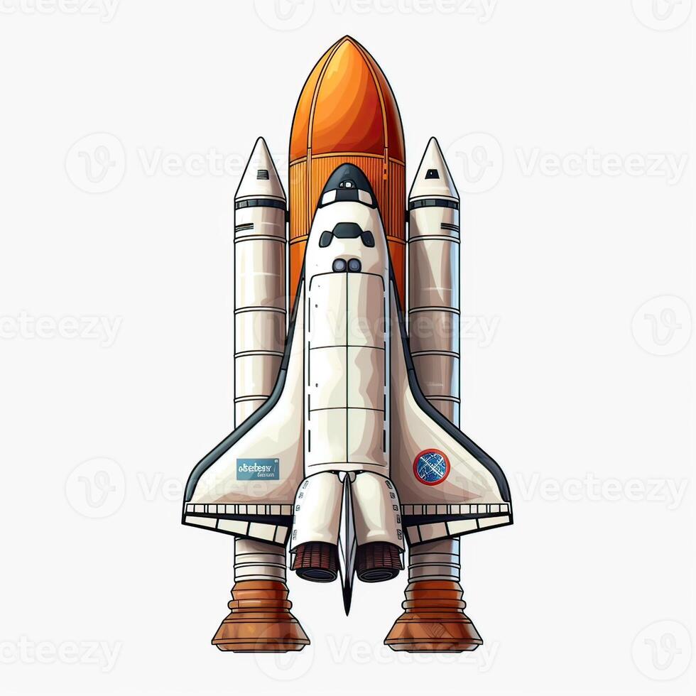 dibujos animados cohete espacio Embarcacion tomar apagado, aislado vector ilustración. astronave icono logo. generativo ai. foto