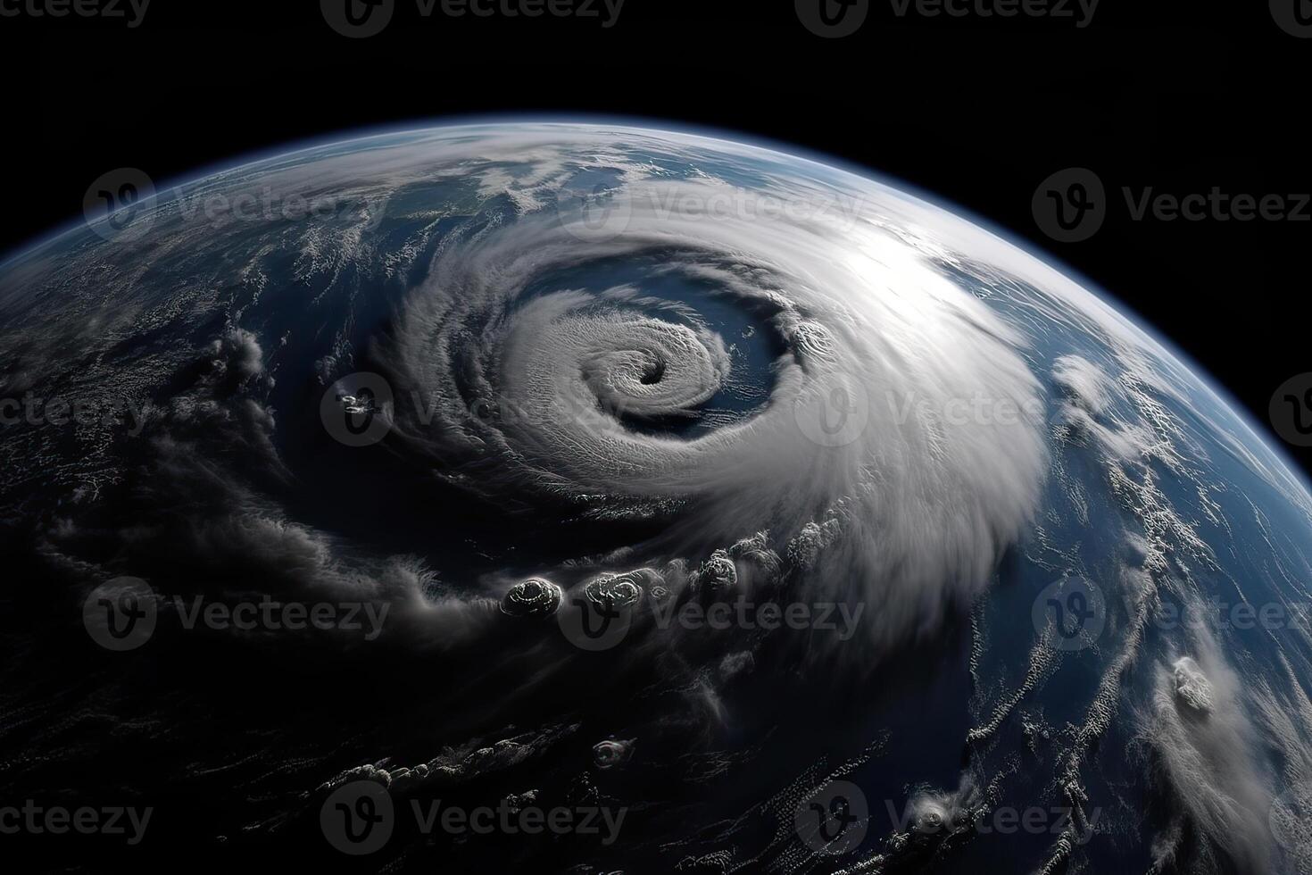 Super Typhoon, tropical storm, cyclone, hurricane, tornado, over ocean. Weather background. Typhoon, storm, windstorm, superstorm, gale moves to the ground. . photo