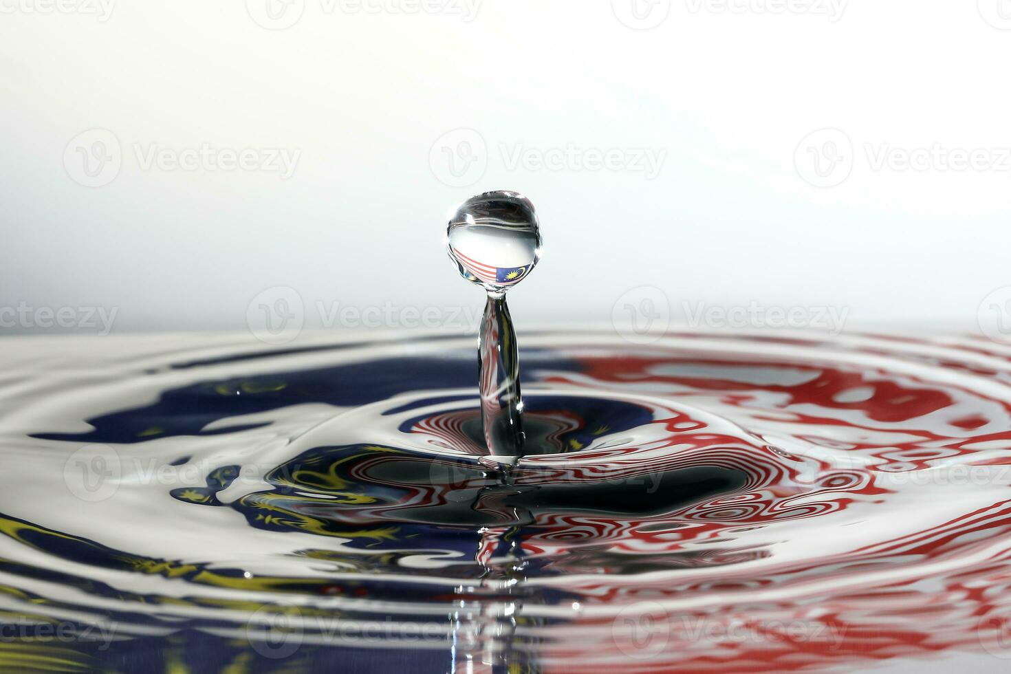 Water droplet drop splash collision dripping pillar Malaysia Flag reflection refraction independence country patriot photo