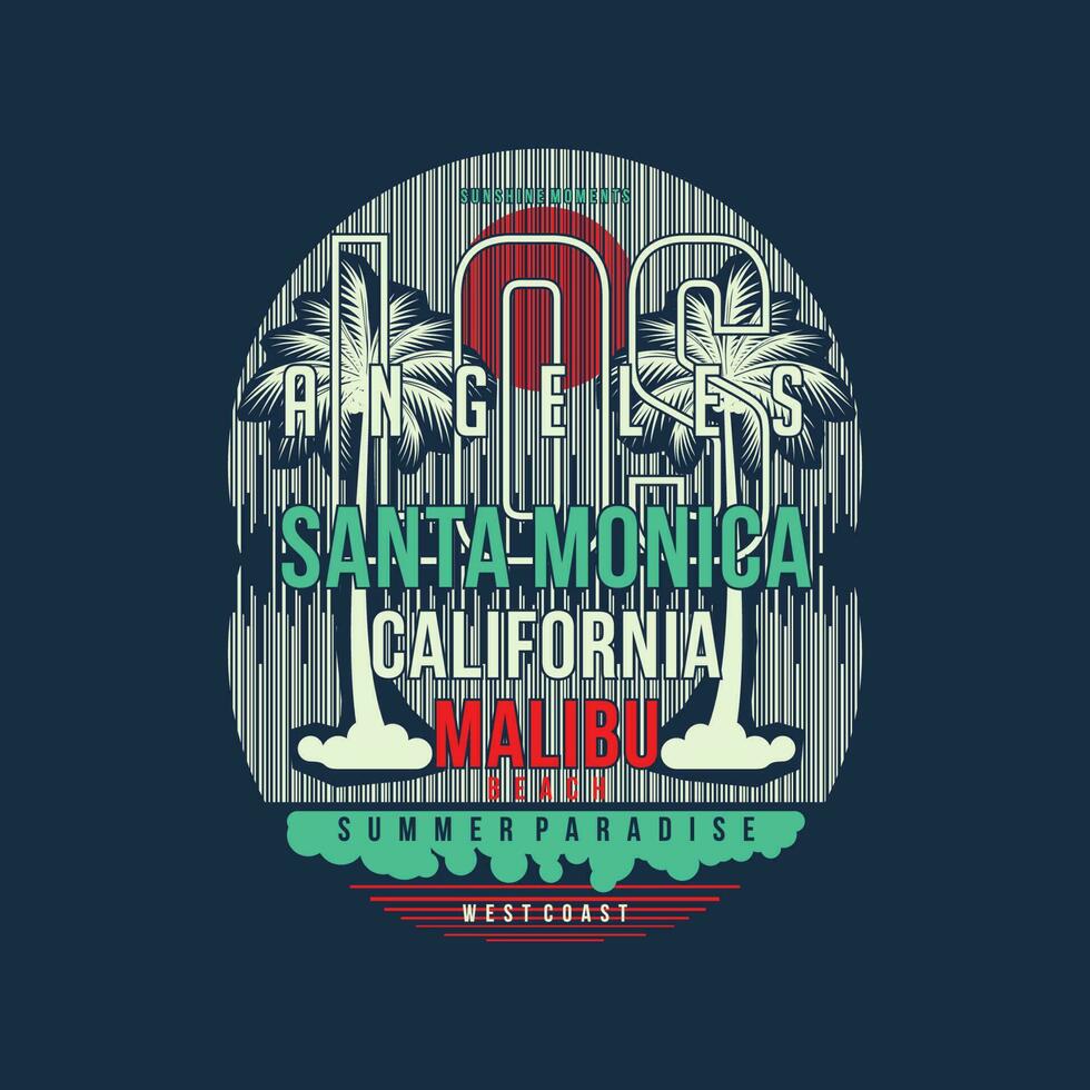 santa monica on beach theme graphics design, surfing typography, t shirt vectors, summer adventure vector