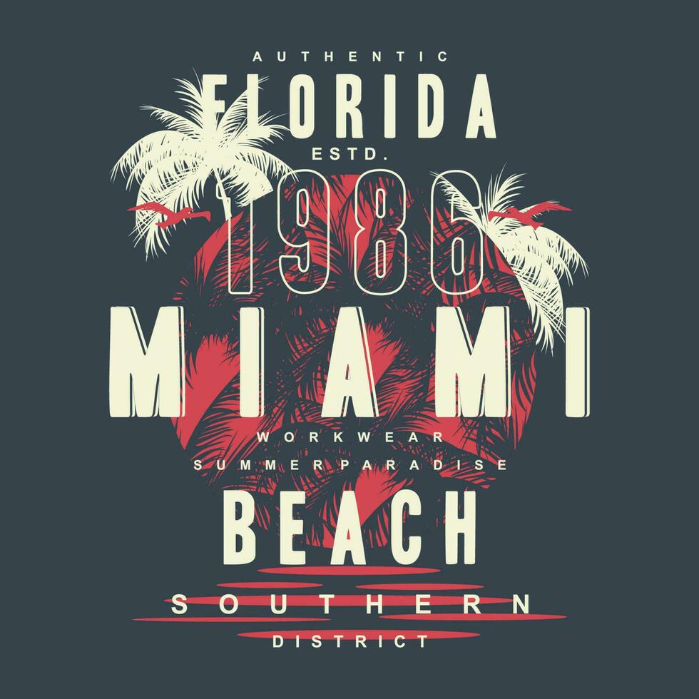 miami florida tropical sunset, surf rider, long beach, vector t shirt print, typography graphic design, and other use