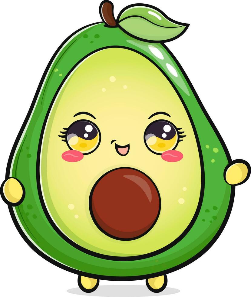 Cute funny avocado waving hand. Vector hand drawn cartoon kawaii character illustration icon. Isolated on white background. Avocado character concep