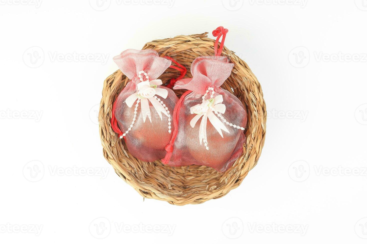 Egg flower or bunga telur a traditional malay wedding gift important part of reception door gift in straw basket photo