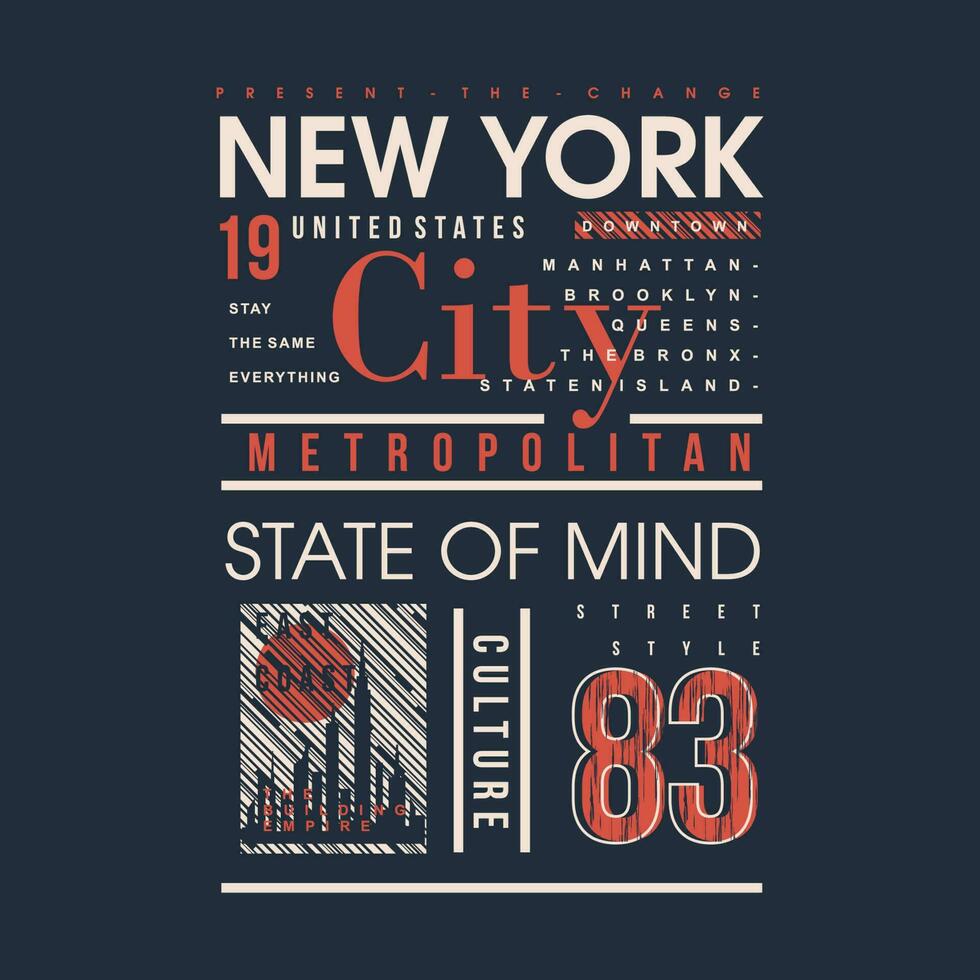 new york city state of mind graphic t shirt design, typography vector, illustration, casual style vector