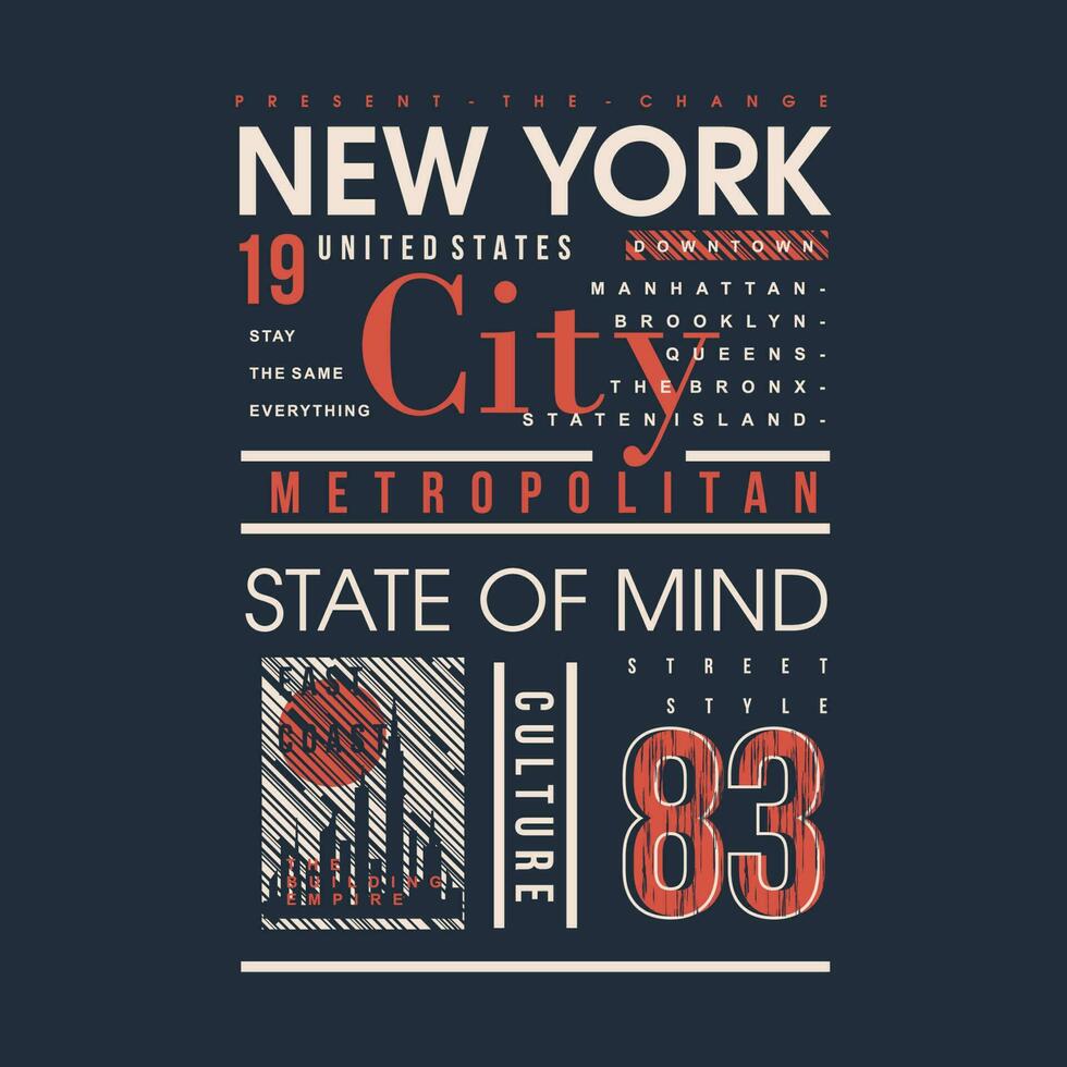 nuevo York ciudad estado de mente gráfico t camisa diseño, tipografía vector, ilustración, casual estilo vector