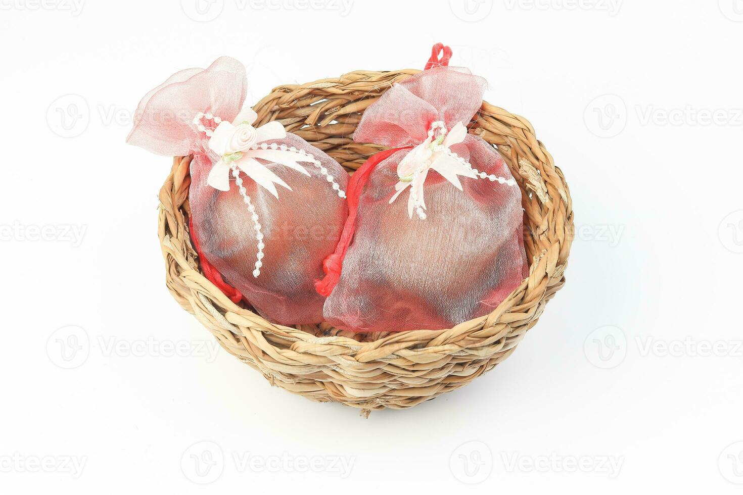 Egg flower or bunga telur a traditional malay wedding gift important part of reception door gift in straw basket photo