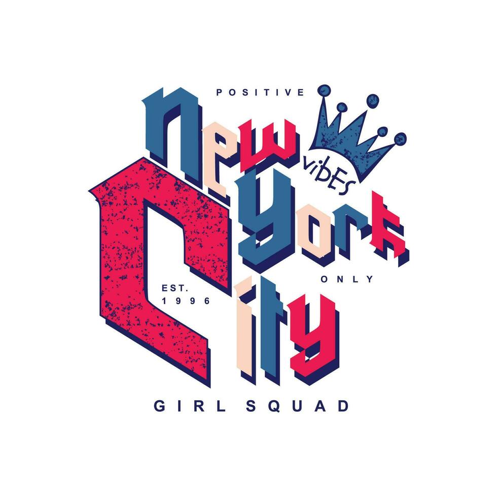 equipo niña nuevo York ciudad con corona gráfico t camisa diseño, tipografía vector, ilustración, casual estilo vector