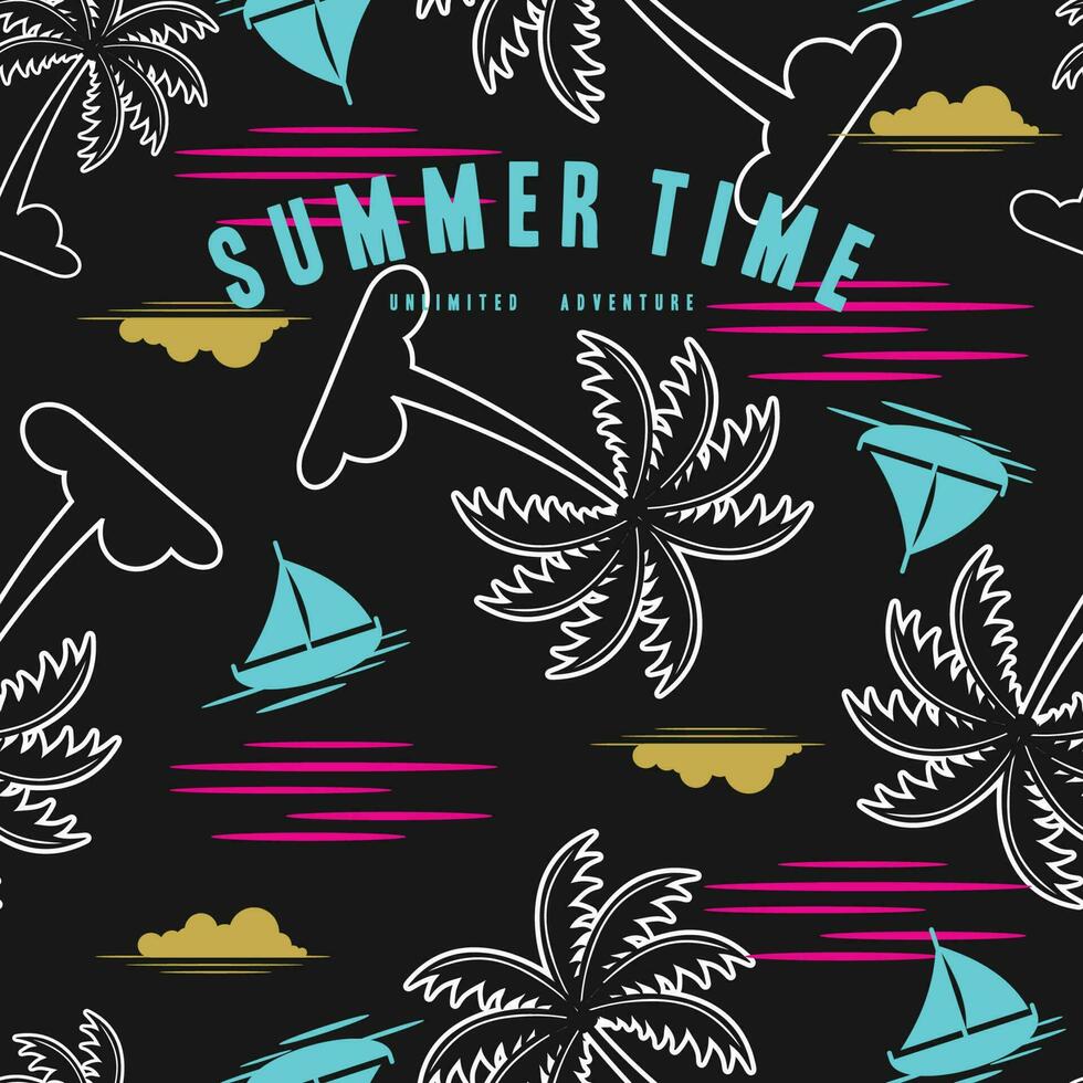 summer time seamless pattern, vector tropical, exotic leaves graphic background for print fabric and other use