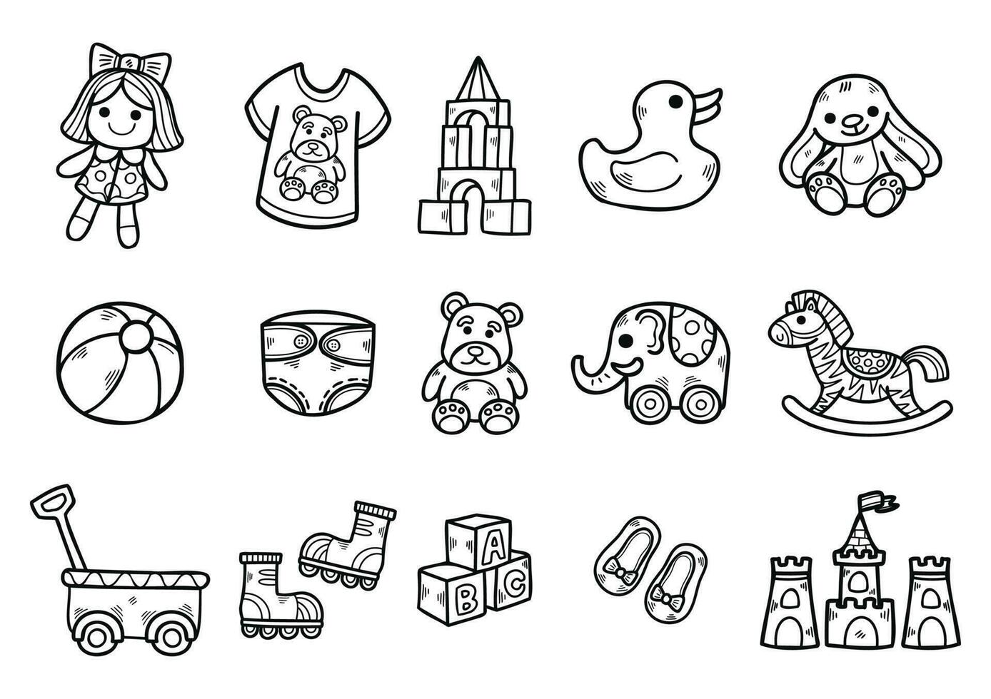 doodle art hand draw childhood toy collection vector