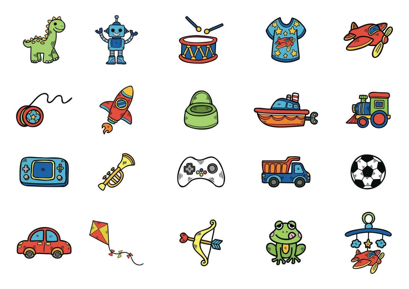 hand draw childhood toy collection vector