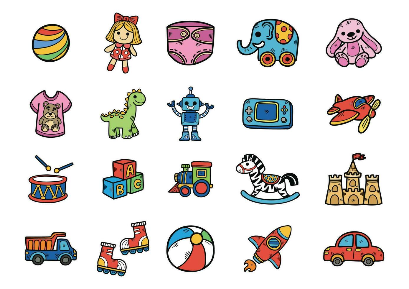 hand draw childhood toy collection vector