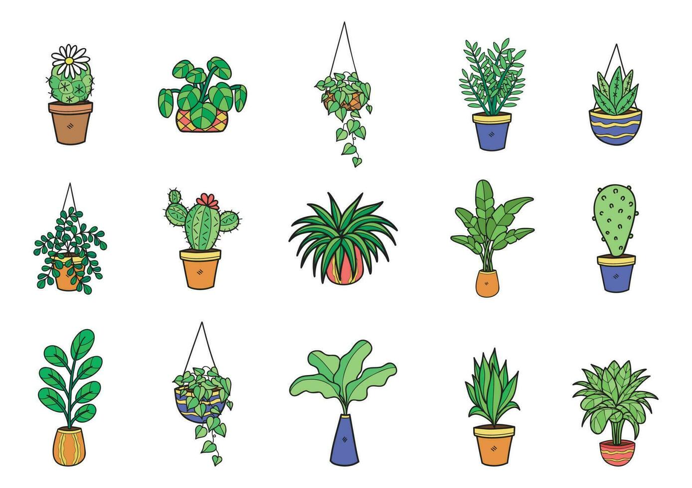 green organic houseplants elements collection vector