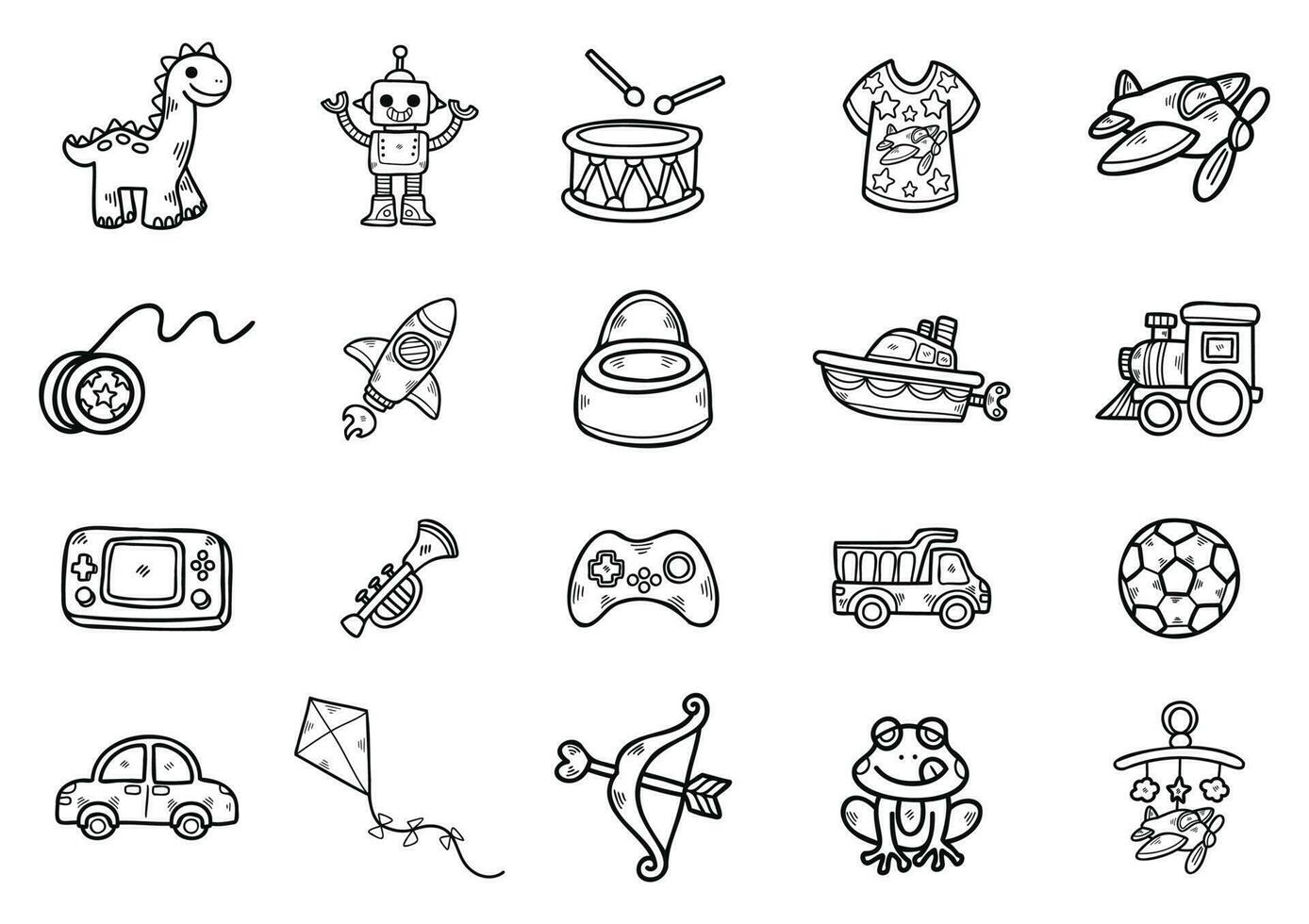 doodle art hand draw childhood boy toy collection vector