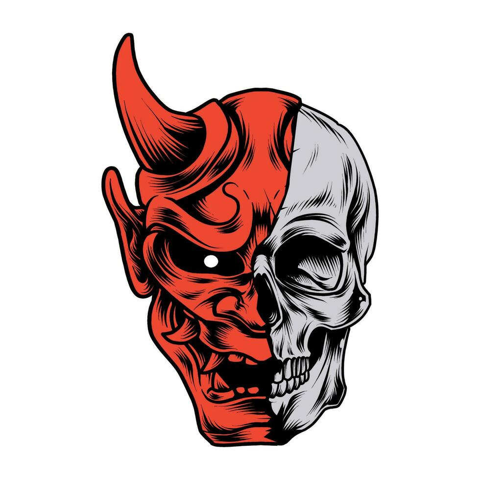 SKULL WITH ONI MASK vector