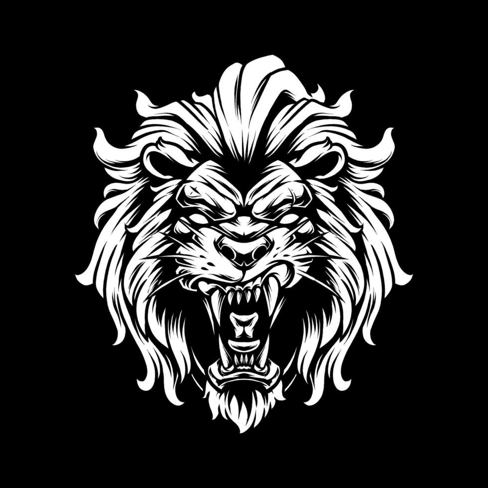 ANGRY LION EXPRESSION BLACK AND WHITE vector