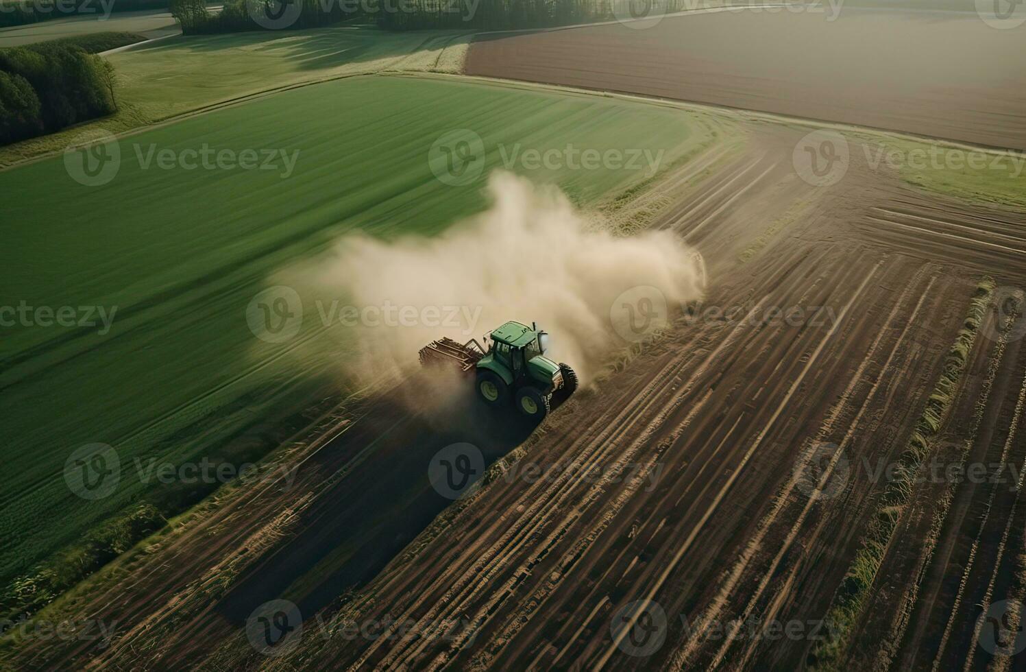 Aerial view of combine harvester. Harvest of rapeseed field. Industrial background on agricultural theme. Biofuel production from above. Agriculture and environment in European Union. photo