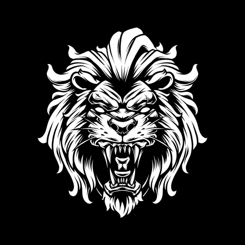 enojado león expresión negro y blanco vector