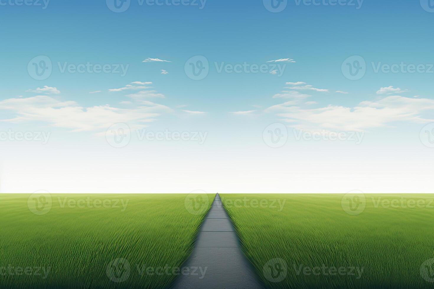 el paisaje de césped campos y azul cielo la carretera líder apagado dentro el distancia. generativo ai. foto