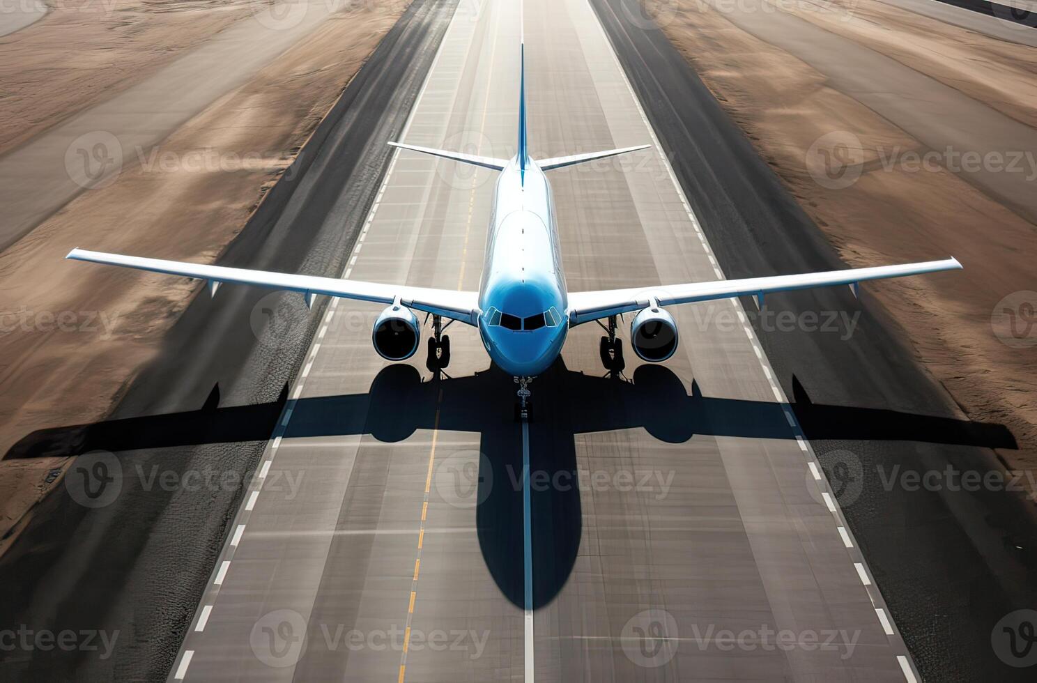 plane taking off from airport runways for traveling and transport business. . photo